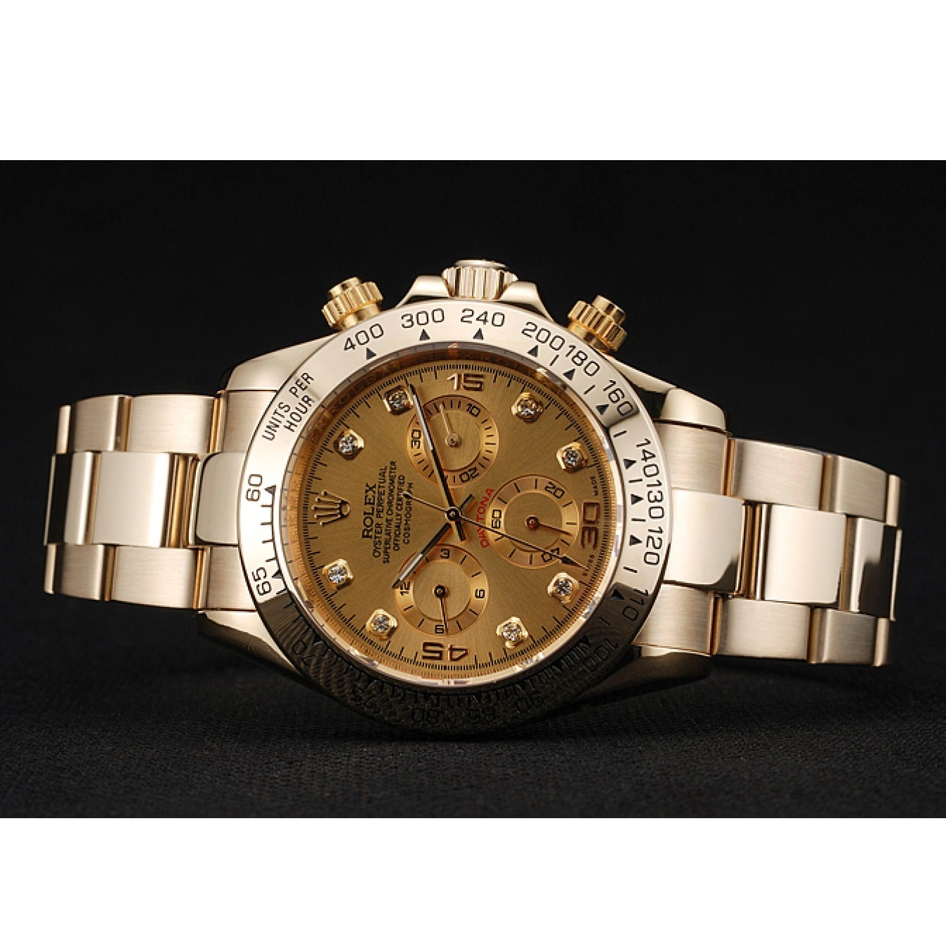 Aaa replica watch Gold And Case Daytona Cosmograph Numerals Diamond 1454245 Rolex Bracelet Brown Dial 0708